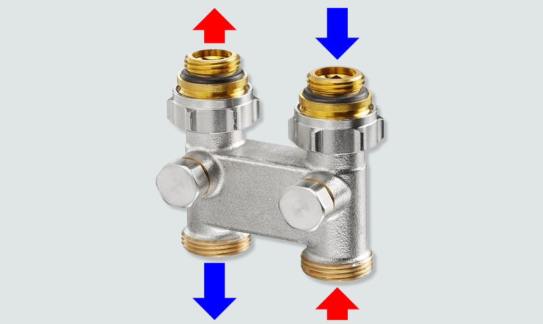 Radiator valve insert reversed flow and return