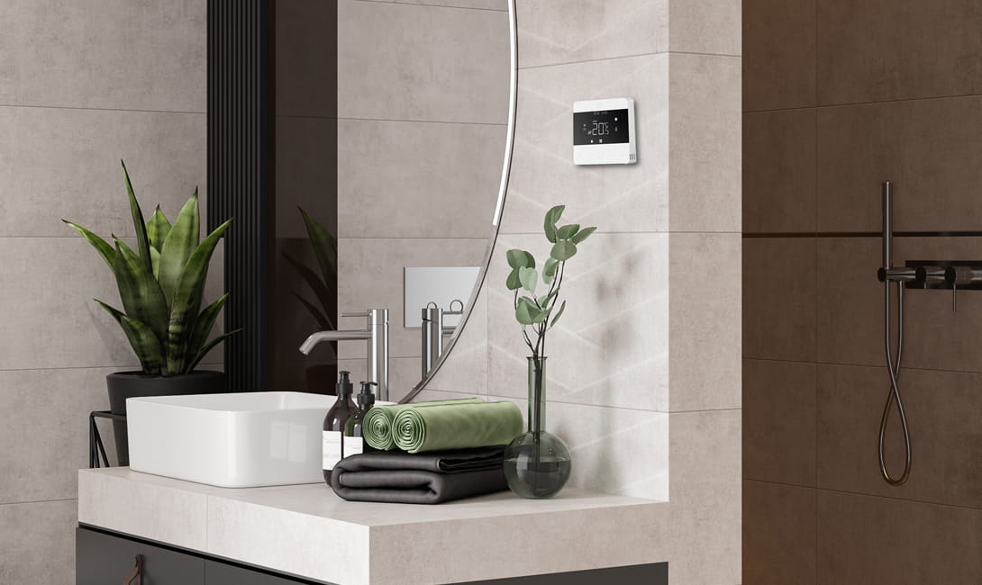Unisenza controls for radiant heating and cooling in the bathroom